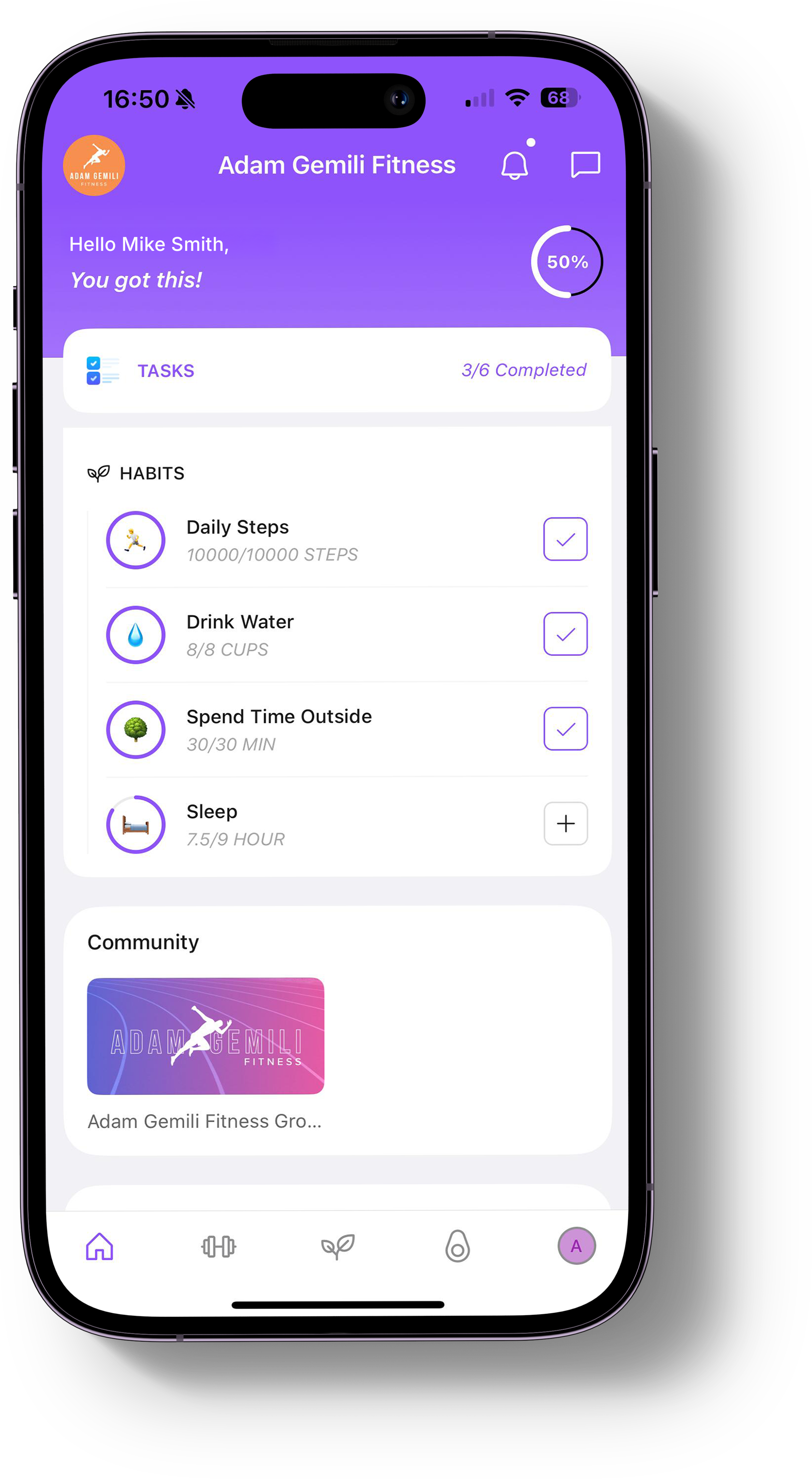 Calorie tracking area of the app